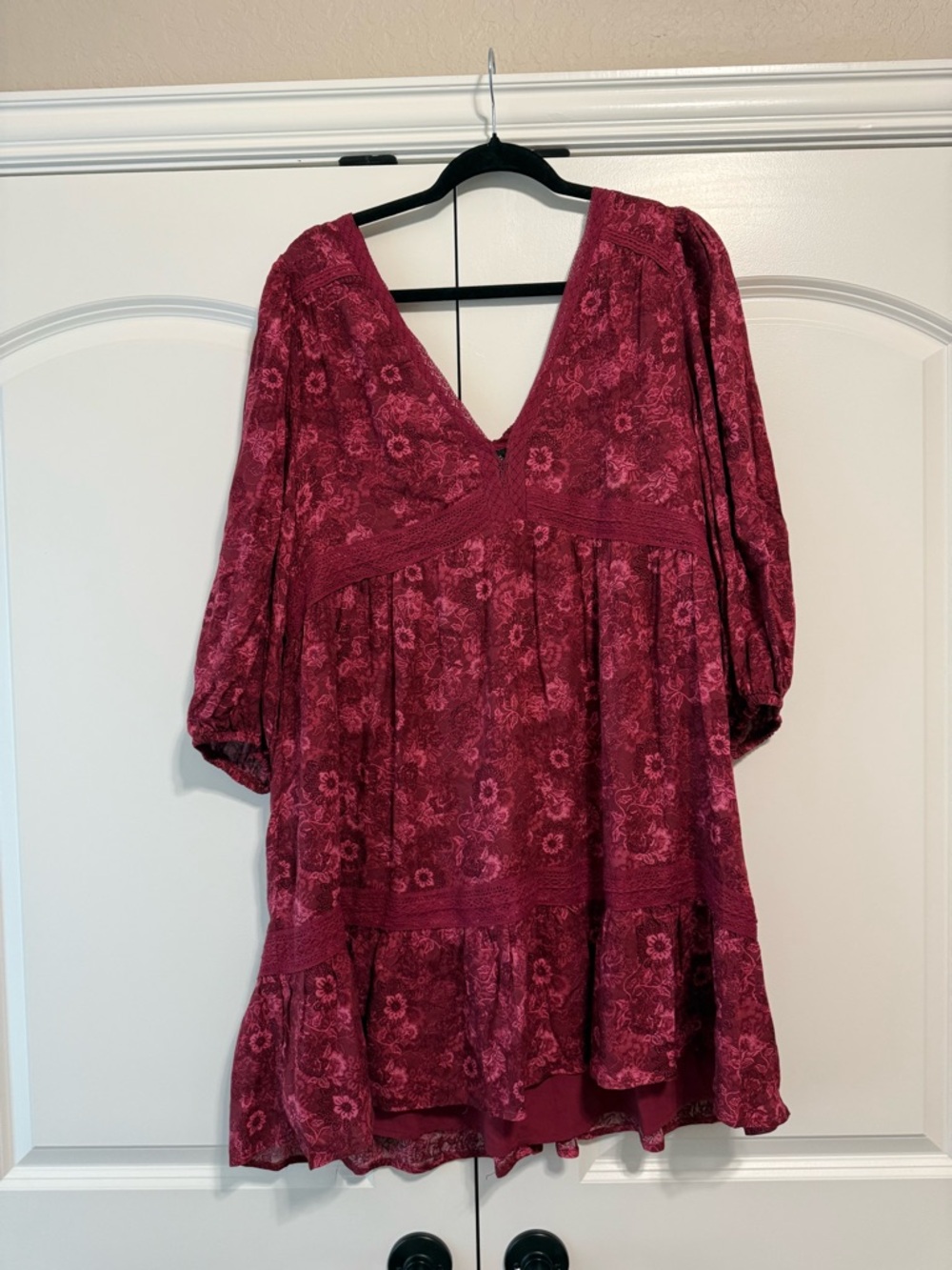 Burgundy Floral V-Neck Dress